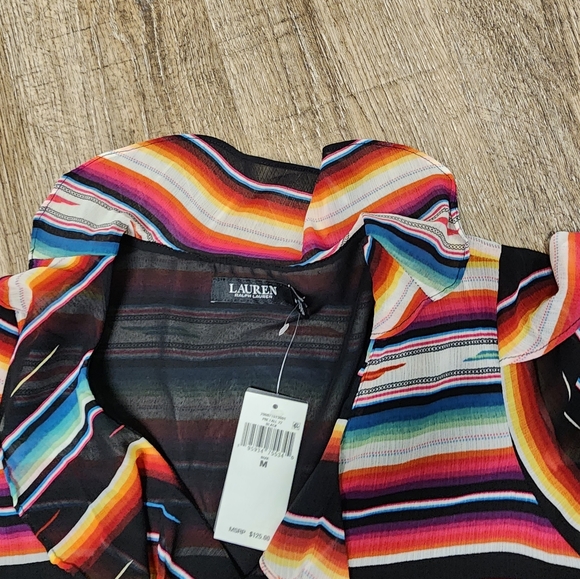 NWT Lauren Ralph Lauren Plus Size M Stripe Print Short Flutter Blouse Top - Picture 10 of 13